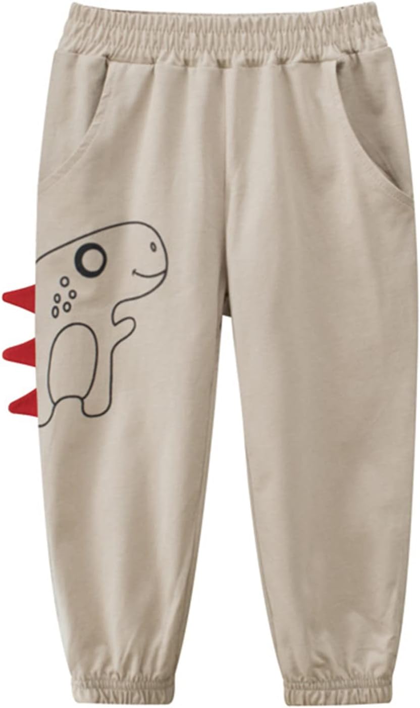 Toddler Dinosaur Cotton Pullover Sweat Pants Khaki
