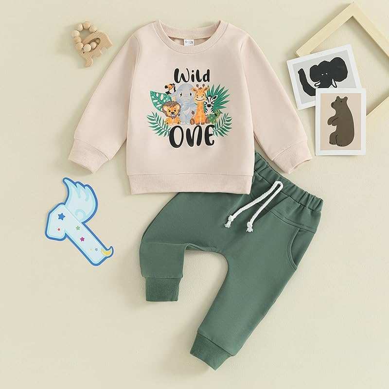 Baby Boy First Birthday Outfit Wild One Crewneck Sweatshirt and Pants