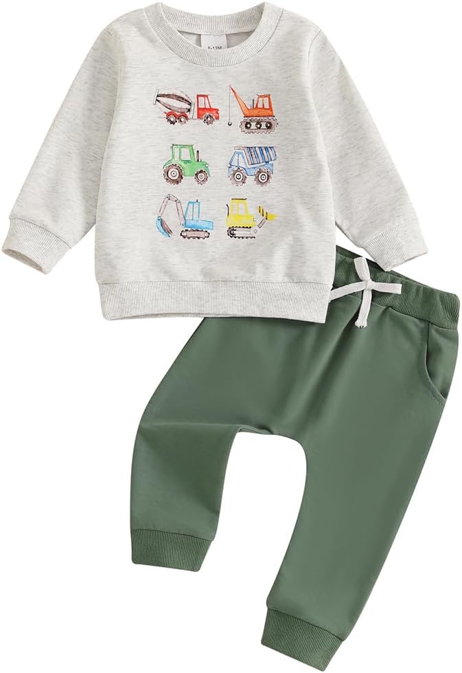 Pudcoco Toddler Boy Fall Winter Construction Truck Excavator Outfit Set