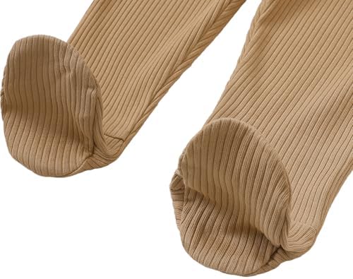 SOBOWO Newborn Footed Pants 3-Pack Solid Ribbed