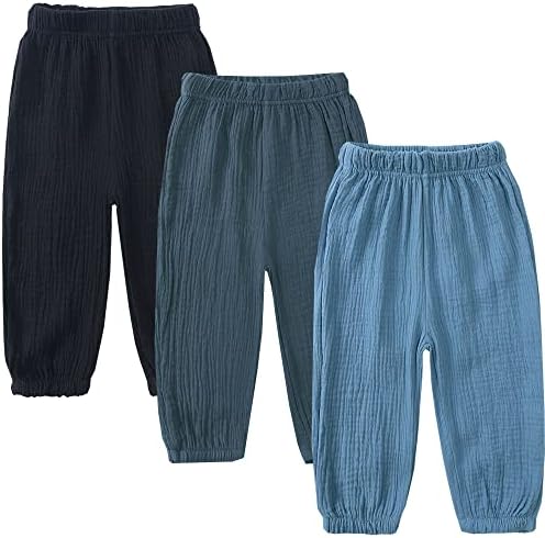 GFQLONG 3 Pack Casual Toddler Boys Girls Soft Cotton Linen Pants