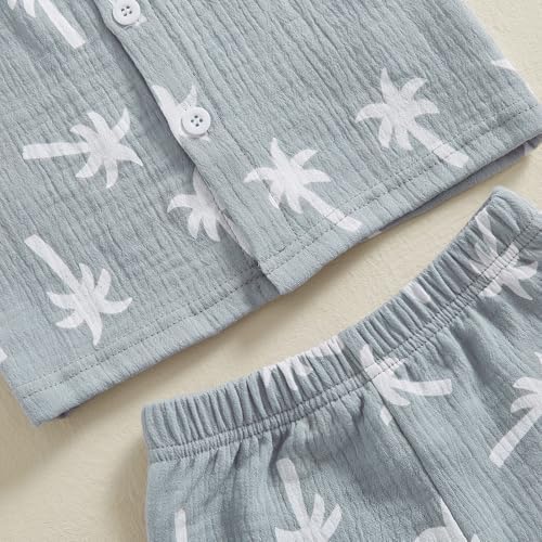 Cute Toddler Boys Beach Outfit Palm Print Short Sleeve 2PCS Beach Set
