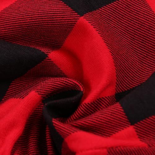 Andannby Toddler Red Black Cotton Plaid Check Pants Long comfy for boys