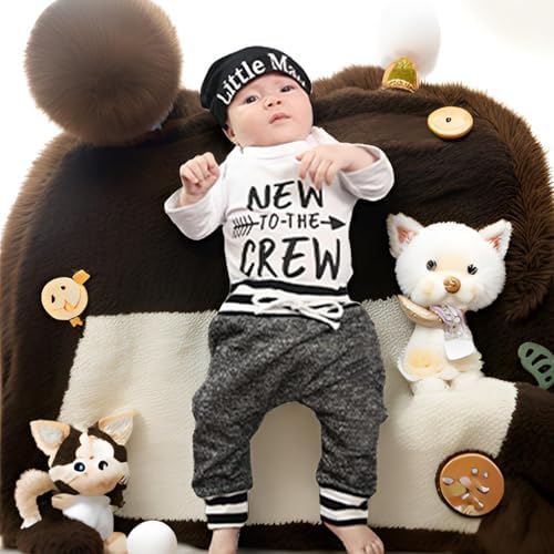 Baby Boys 3-Piece Set Soft Cotton Romper Elastic Pants Hat - Fun indexable