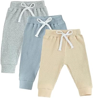 Socutebabe 3Packs Unisex Toddler Boys Girls Joggers Pants Solid Drawstring Sweatpants