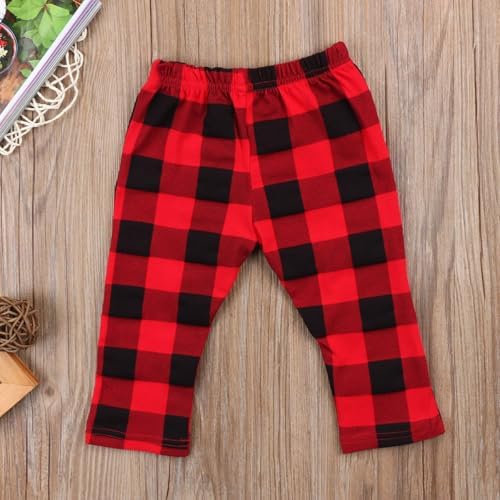 Andannby Toddler Red Black Cotton Plaid Check Pants Long comfy for boys
