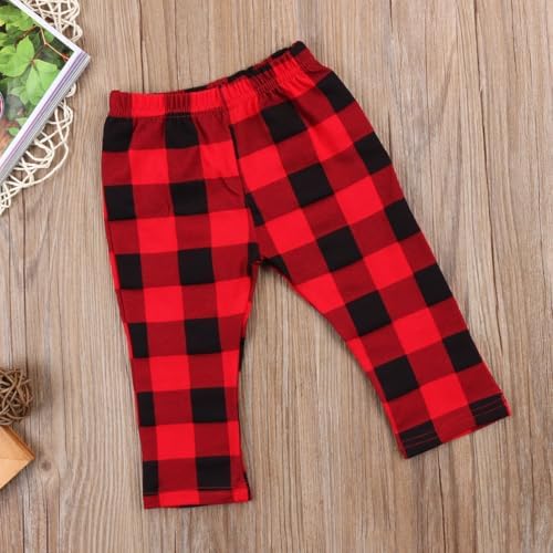 Andannby Toddler Red Black Cotton Plaid Check Pants Long comfy for boys