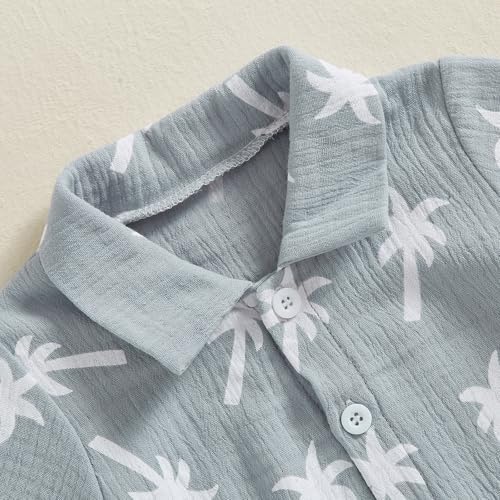 Cute Toddler Boys Beach Outfit Palm Print Short Sleeve 2PCS Beach Set
