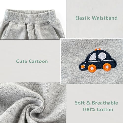 BeiVSlley Baby Boys 3 Pack Cotton Jogger Pants with Cute Embroidery