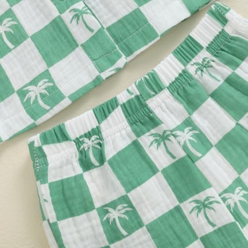 Mandizy Toddler Baby Boy Summer Outfit - Checkered Palm Tree Print 2-Piece Set
