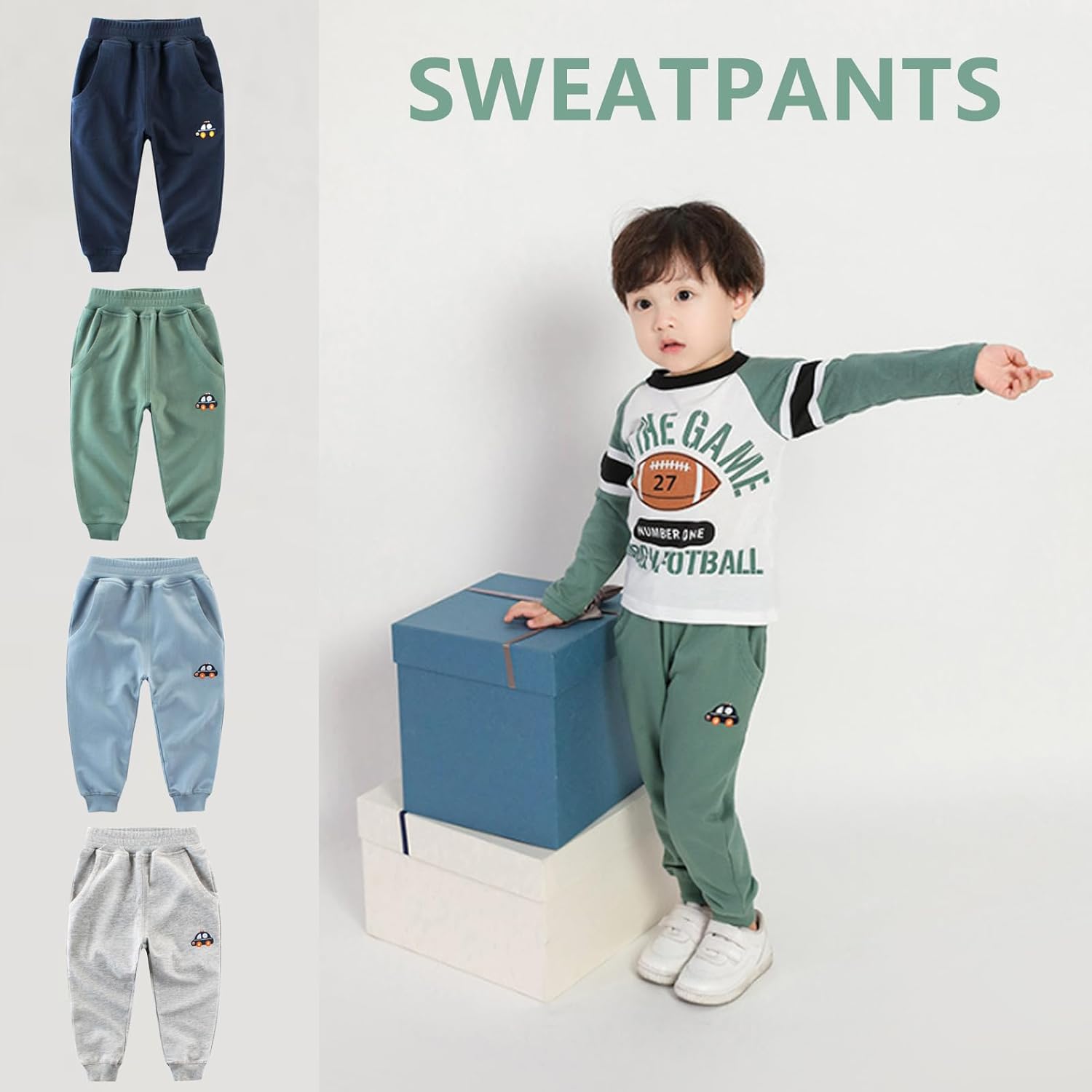 BeiVSlley Baby Boys 3 Pack Cotton Jogger Pants with Cute Embroidery