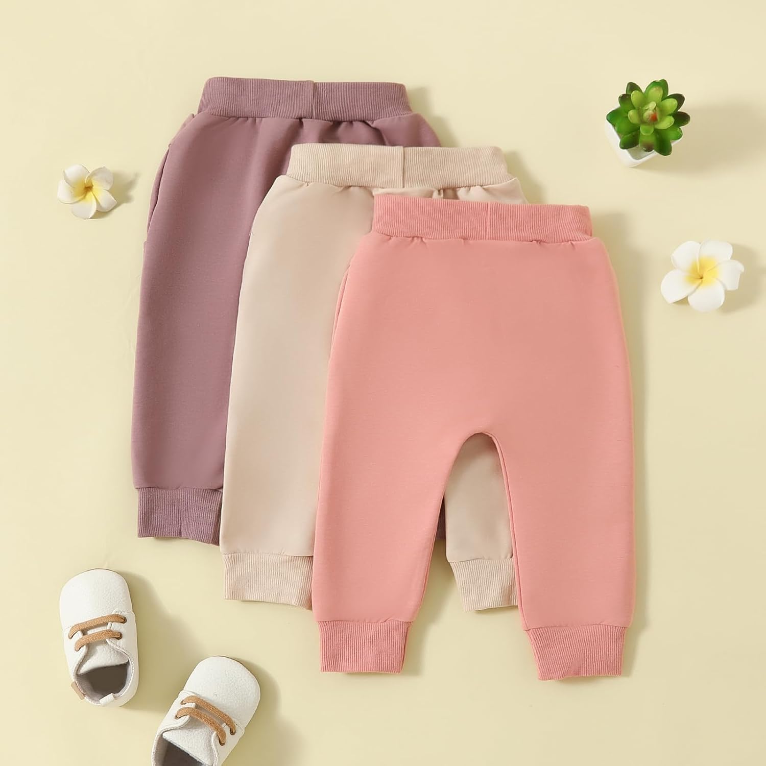 3-Pack Solid Cotton sweatpants for Babies Cute Lightweight