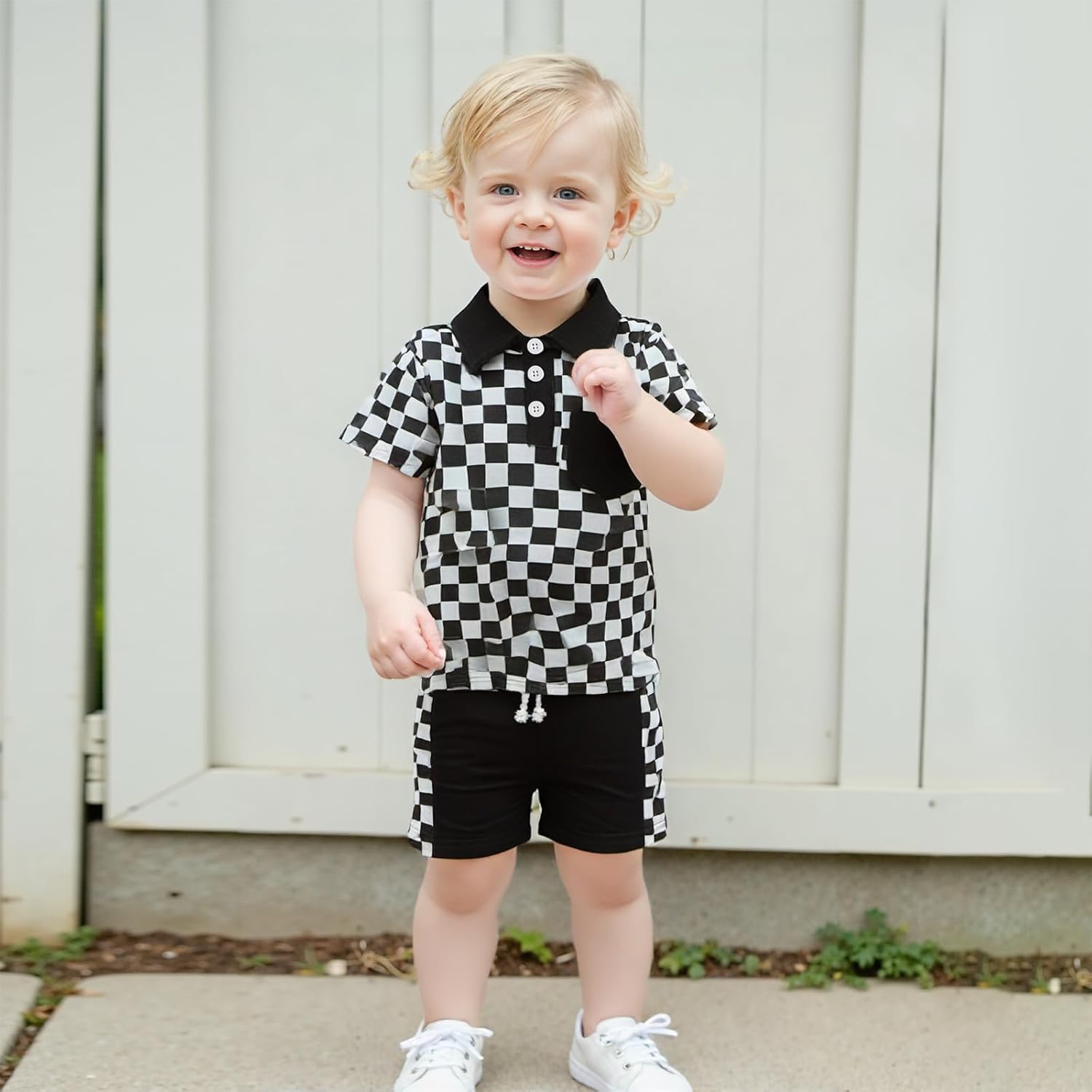 Chic Checkered Toddler Boy Summer Outfit
