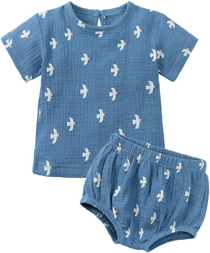 MYGBCPJS Toddler Boys Girls Cotton Linen Shirt Shorts Set 2Pcs
