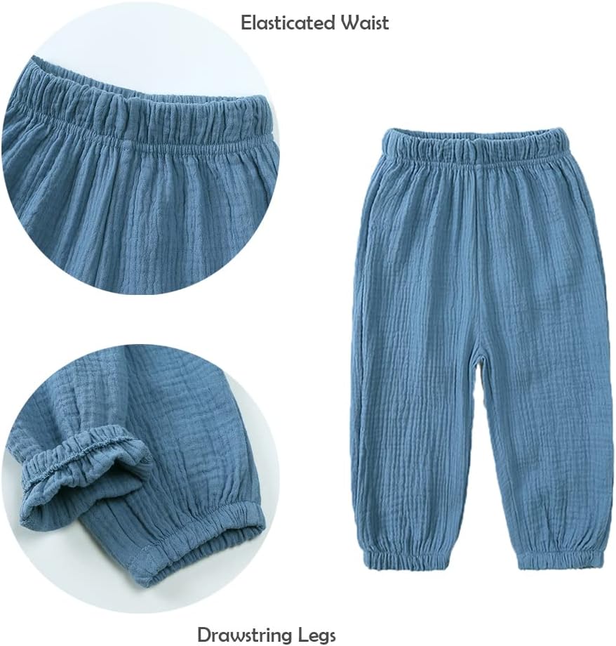 GFQLONG 3 Pack Casual Toddler Boys Girls Soft Cotton Linen Pants