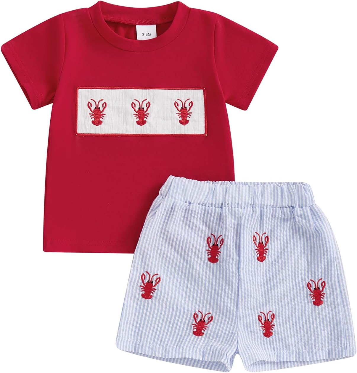 Kiluex Soft Toddler Boys Summer Outfit with Embroidered Strioe Pattern