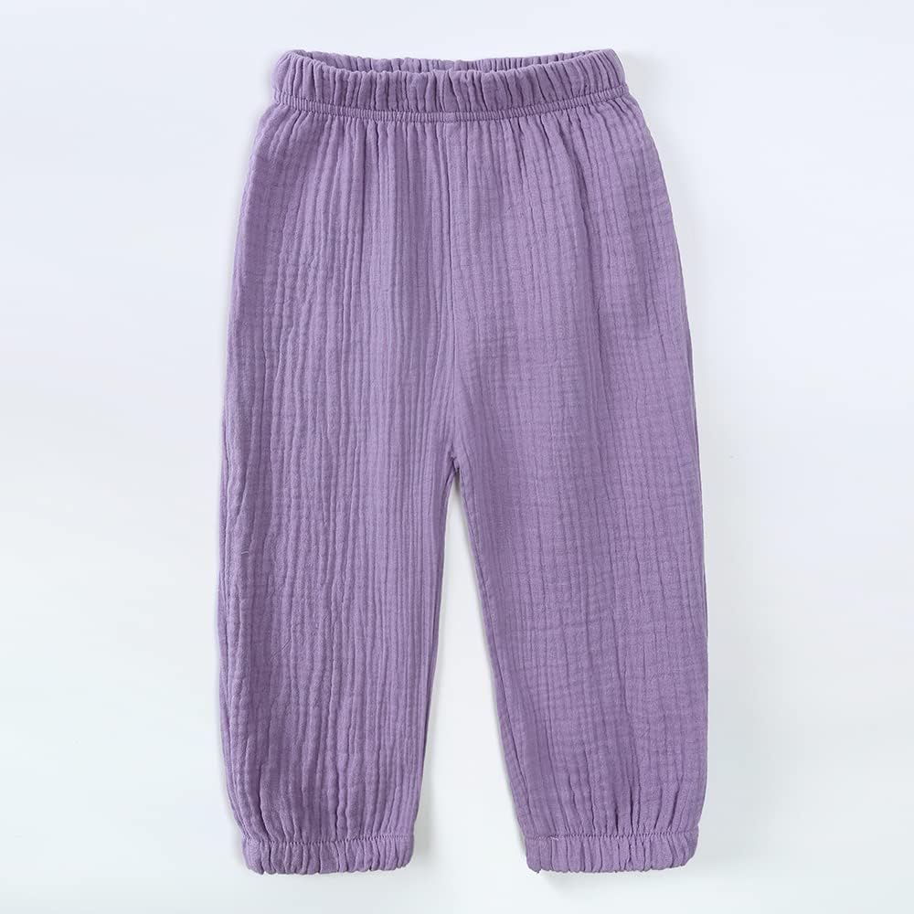 3Packs Cotton Linen Elastic Waist Pants for Kids Summer