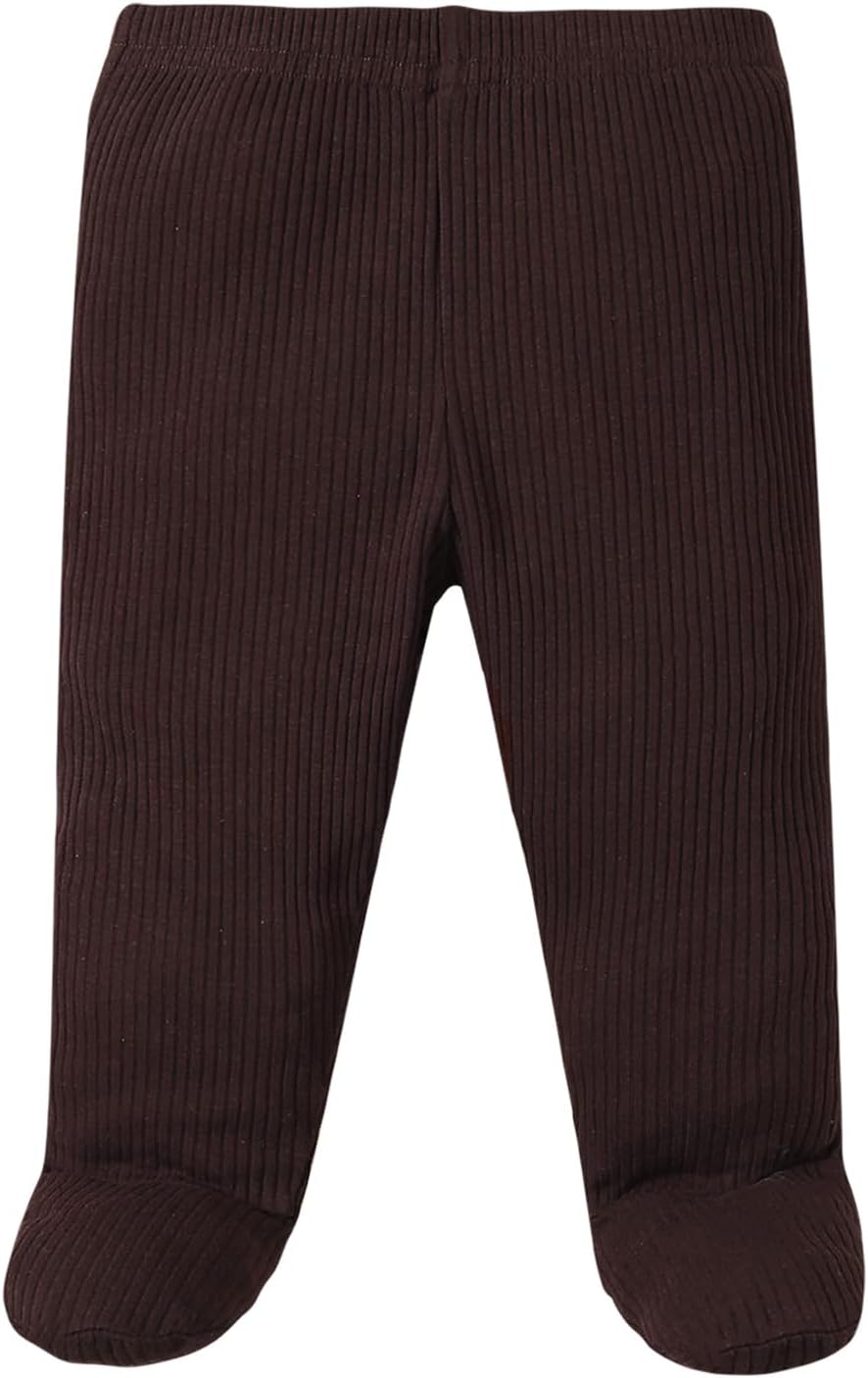 SOBOWO Newborn Footed Pants 3-Pack Solid Ribbed