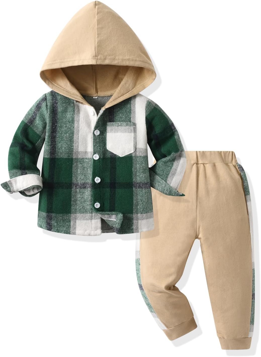 Feidoog Toddler Boys Plaid Hoodie Pjs Set