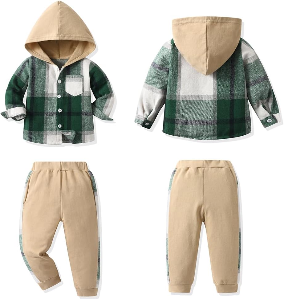 Feidoog Toddler Boys Plaid Hoodie Pjs Set