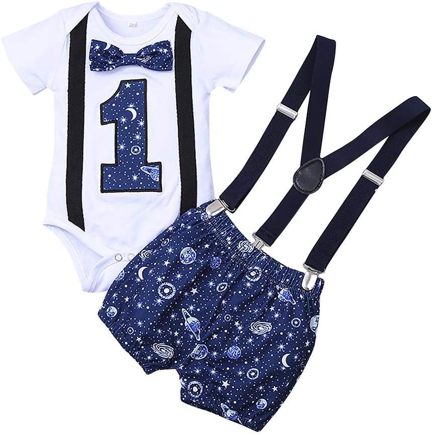 IDOPIP Baby Boys 1st Birthday Cake Smash Outfit