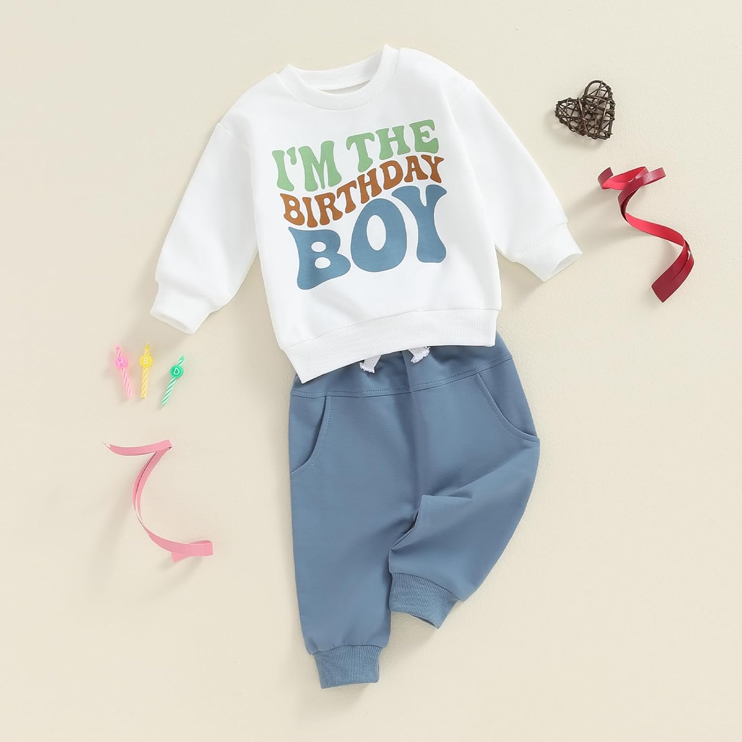 Toddler Baby Birthday Outfit Sets with Pullover Pants Set
