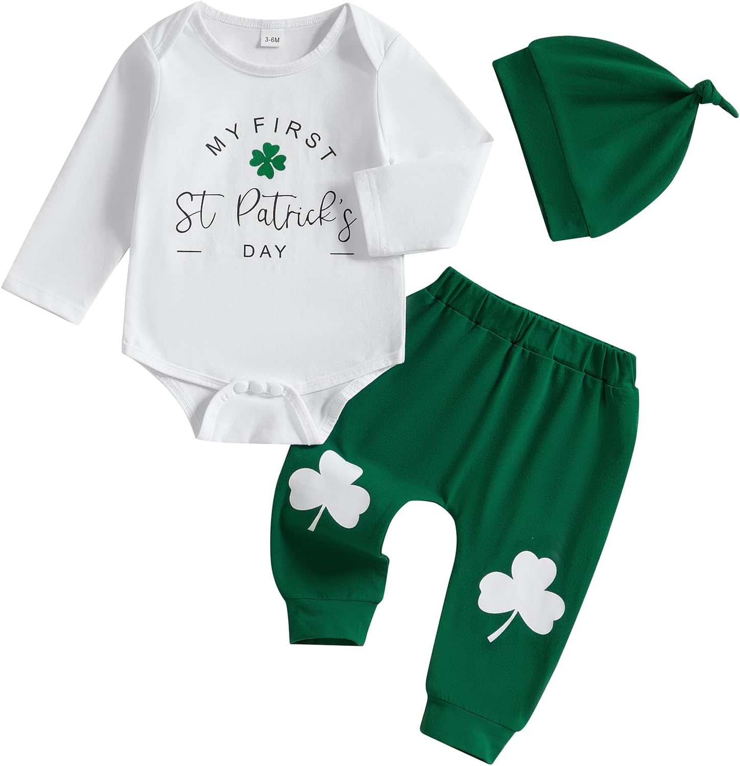 My First St Patricks Day Baby Boy Outfit - Clover Print Romper Pants Set
