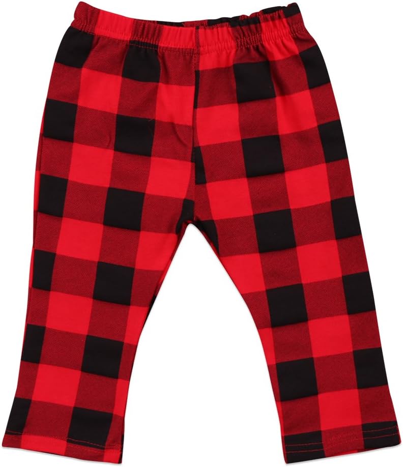 Andannby Toddler Red Black Cotton Plaid Check Pants Long comfy for boys