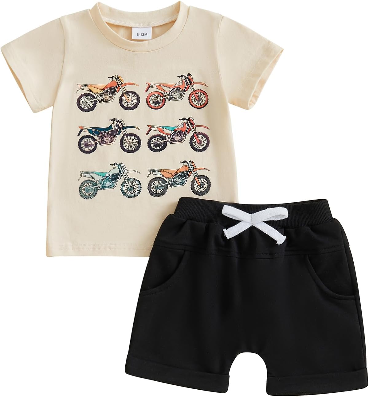 Cool Motorcycle Print Short Set for Boys Ages 3-5