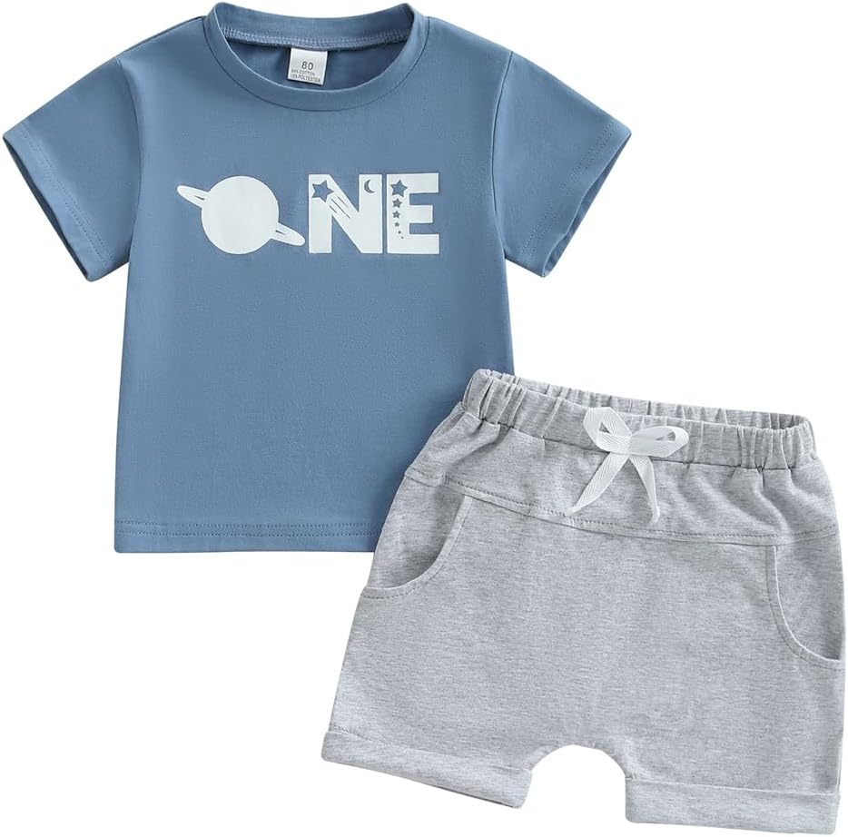 Pudcoco Toddler Boy 1st Birthday Outfit T-shirt and Shorts Set
