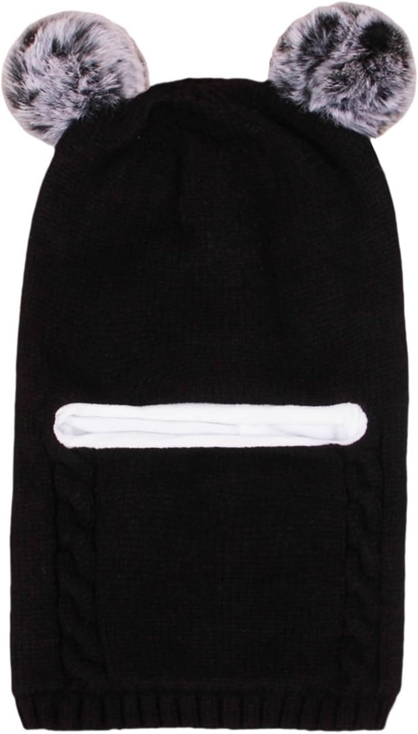 Beanie with Puffy Ears and Lined Neck Warmer
