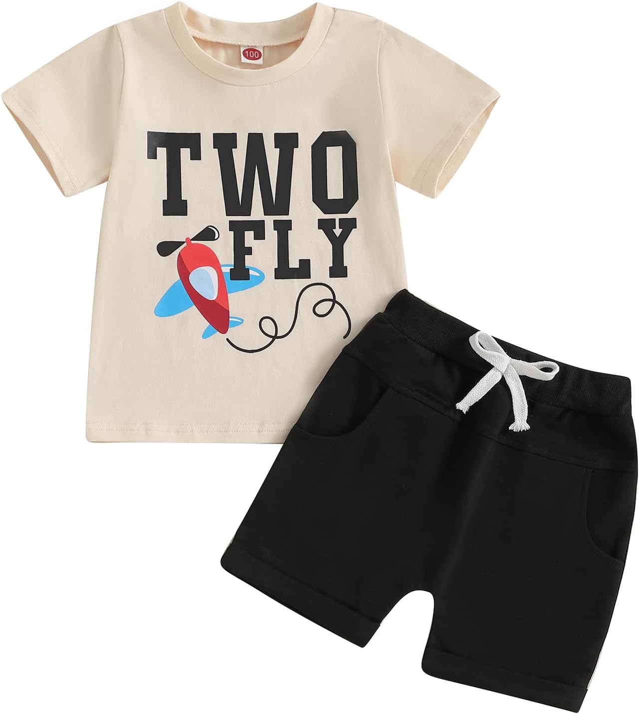 Newbgclo Toddler Airplane Letter Print Shorts Set