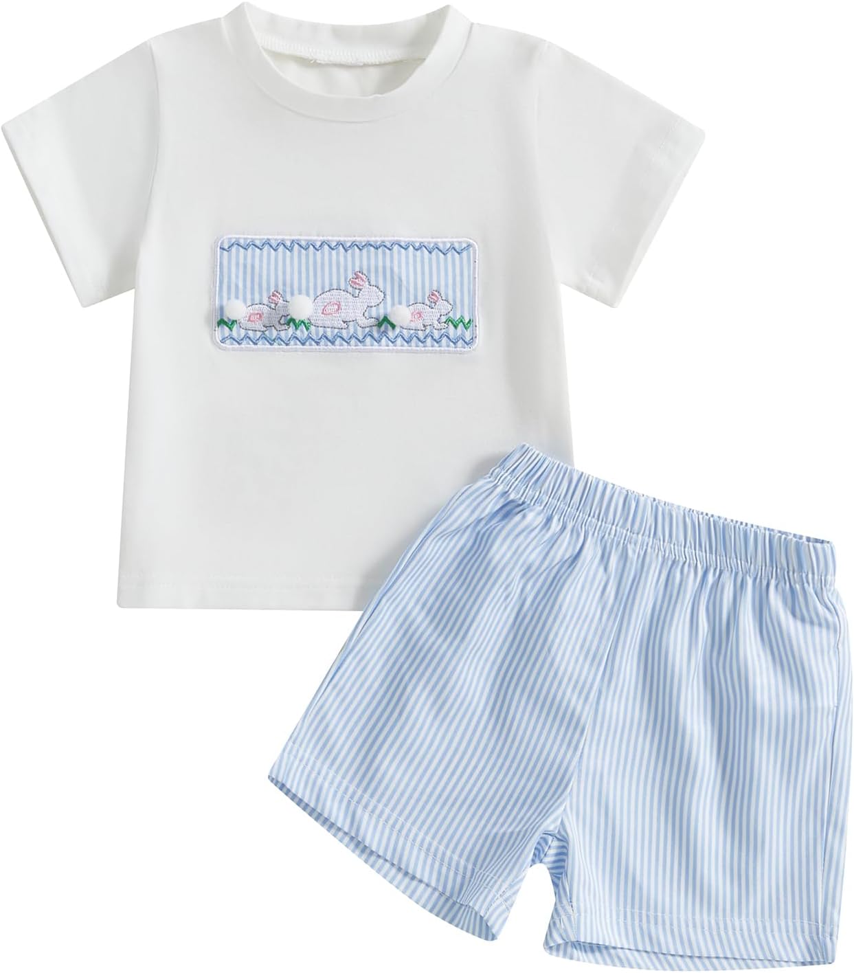 Toddler Boys Girls Easter Outfit - Bunny Stripe Set