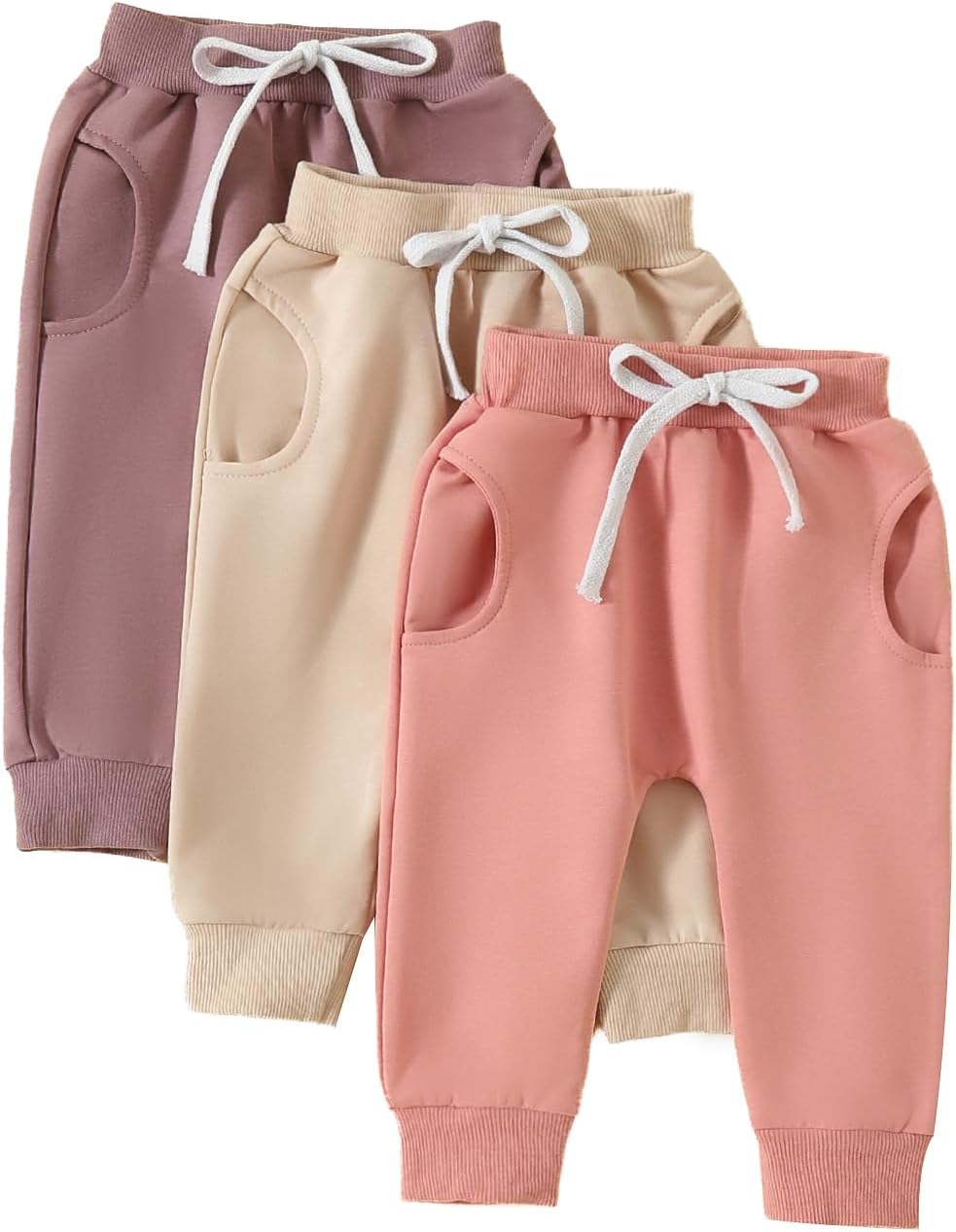 3-Pack Solid Cotton sweatpants for Babies Cute Lightweight