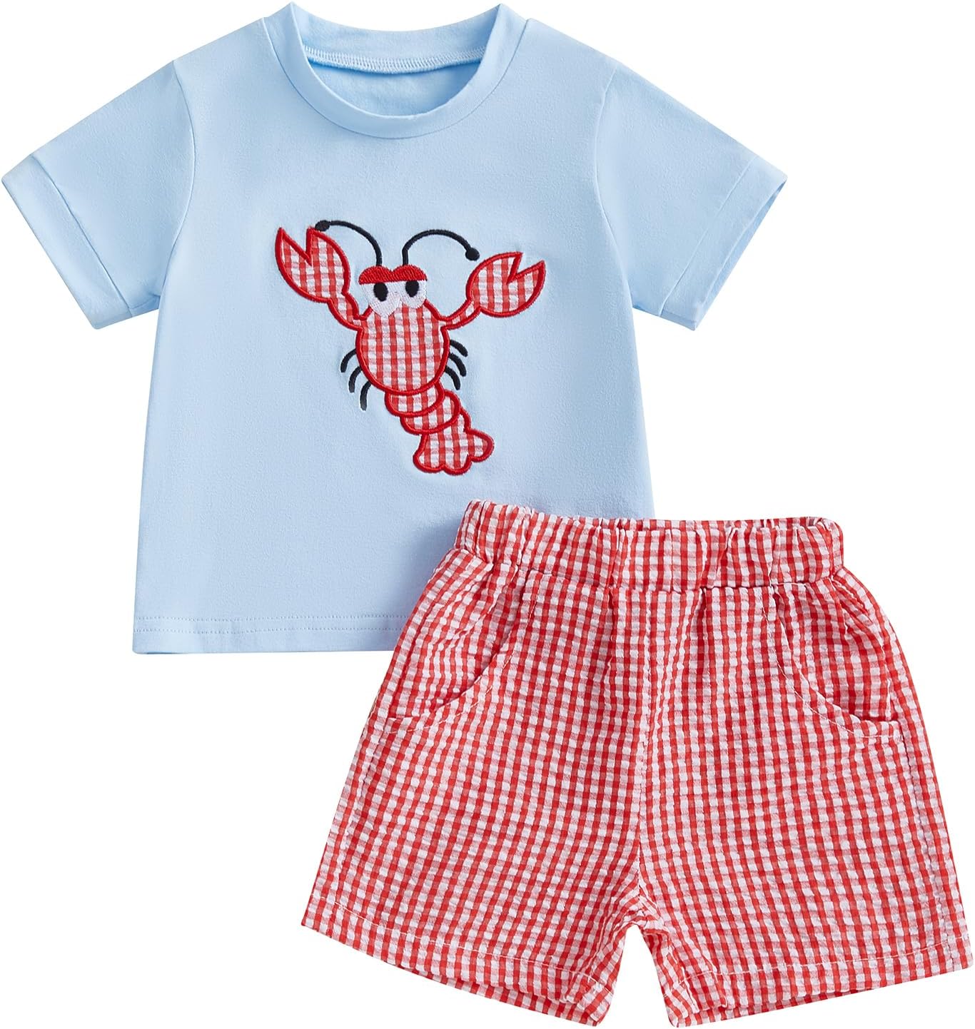 Lobster Crab Embroidery Short Set for Babies