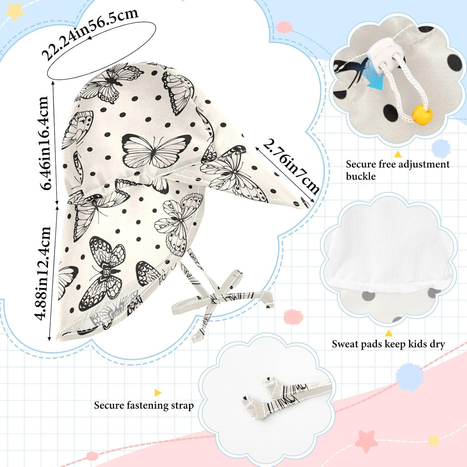 KLL Elegant Polka Dot Butterflies Toddler Beach Sun Hat