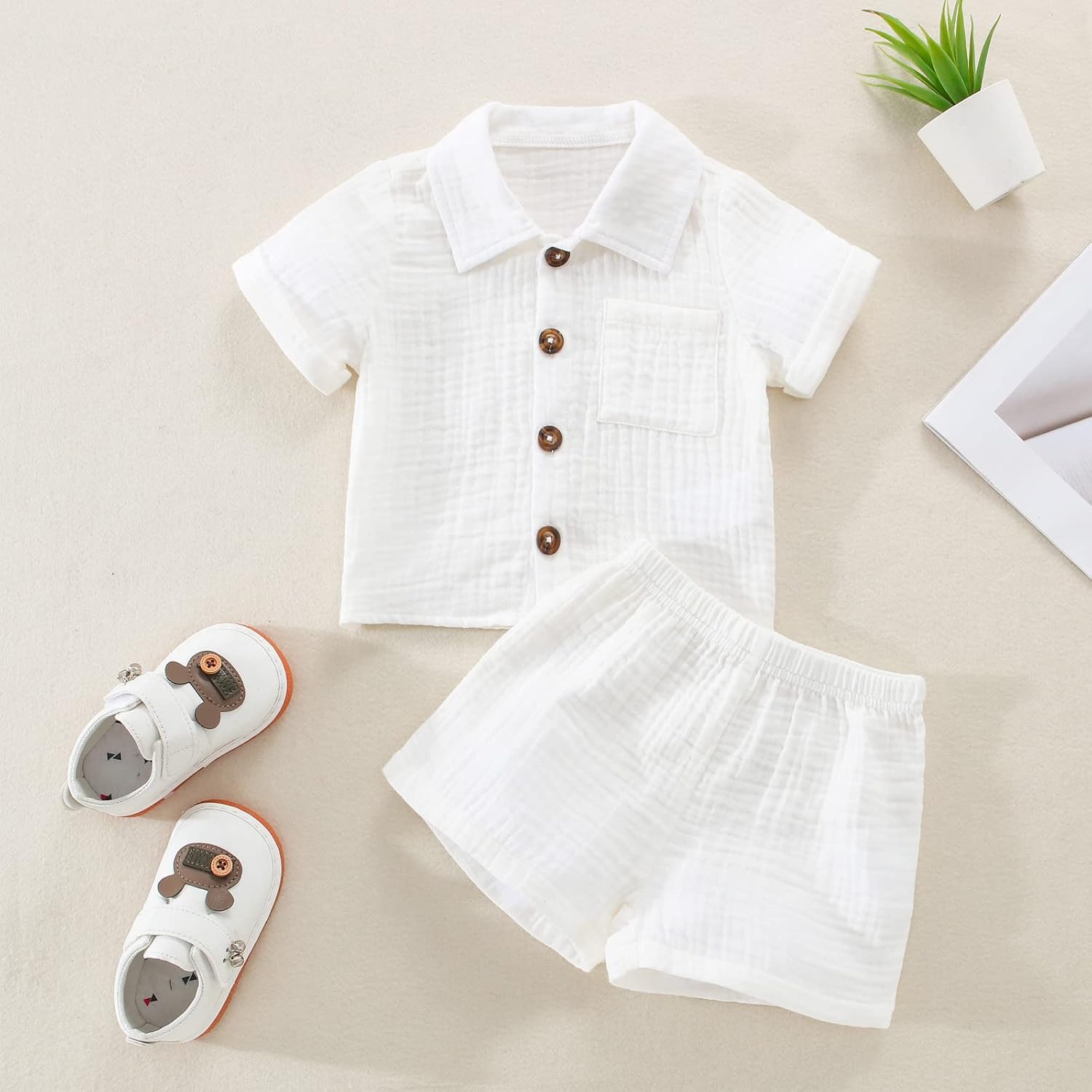 SHIBAOZI Toddler Boys Button-Down Shirt Set with Shorts Summer 2pcs