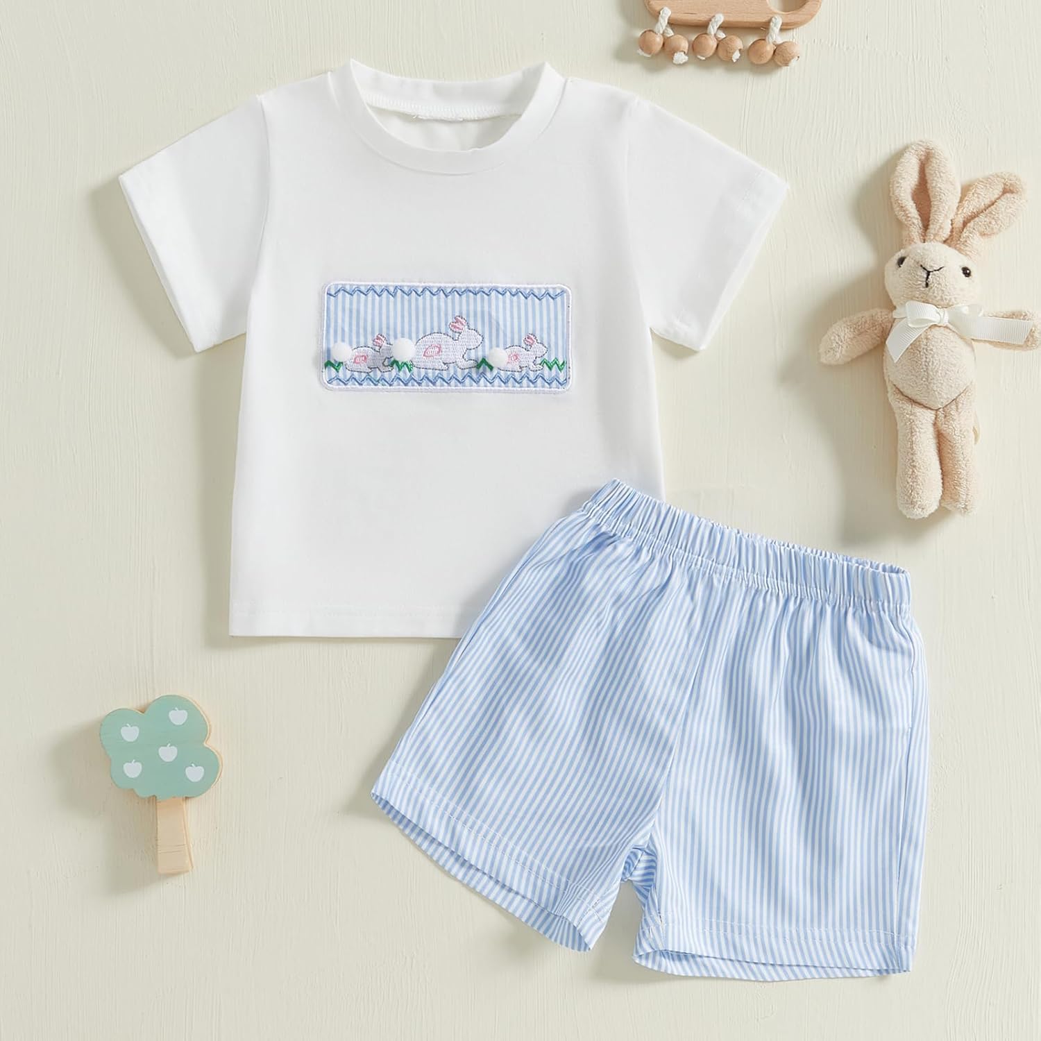 Toddler Boys Girls Easter Outfit - Bunny Stripe Set