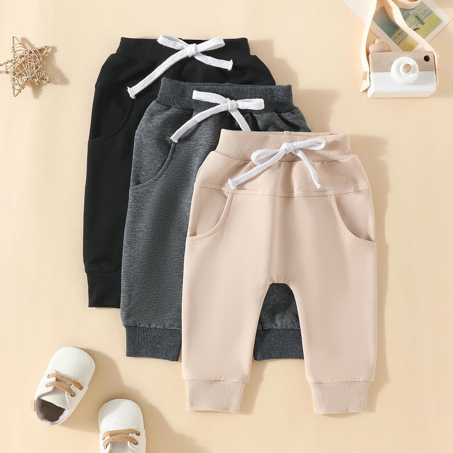 Impossible to Resist Soft Padded Toddlerpants 3-Pack in Khaki Brown Grey