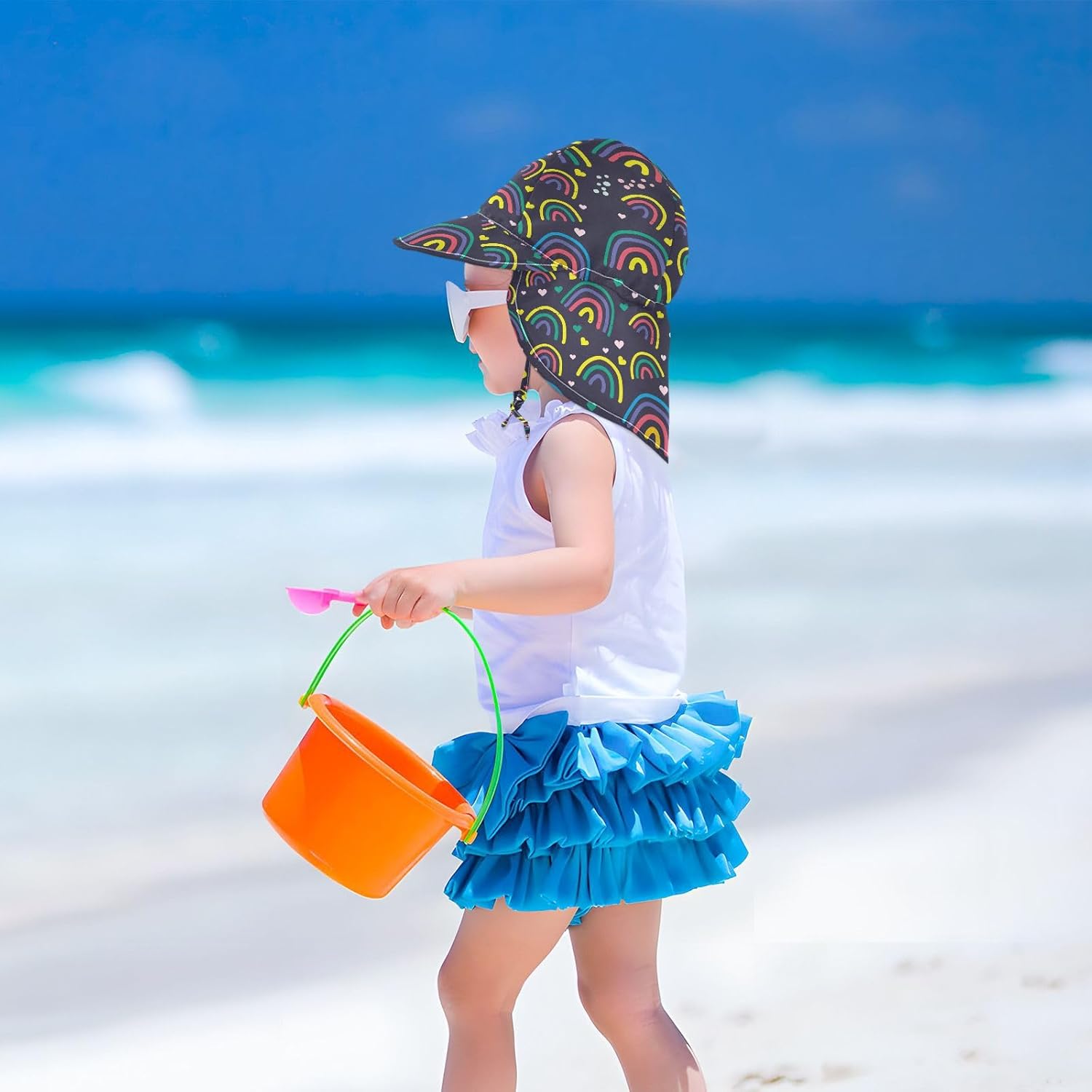 Adjustable Toddler Beach Hat with Rainbow UV Protection for Boys and Girls