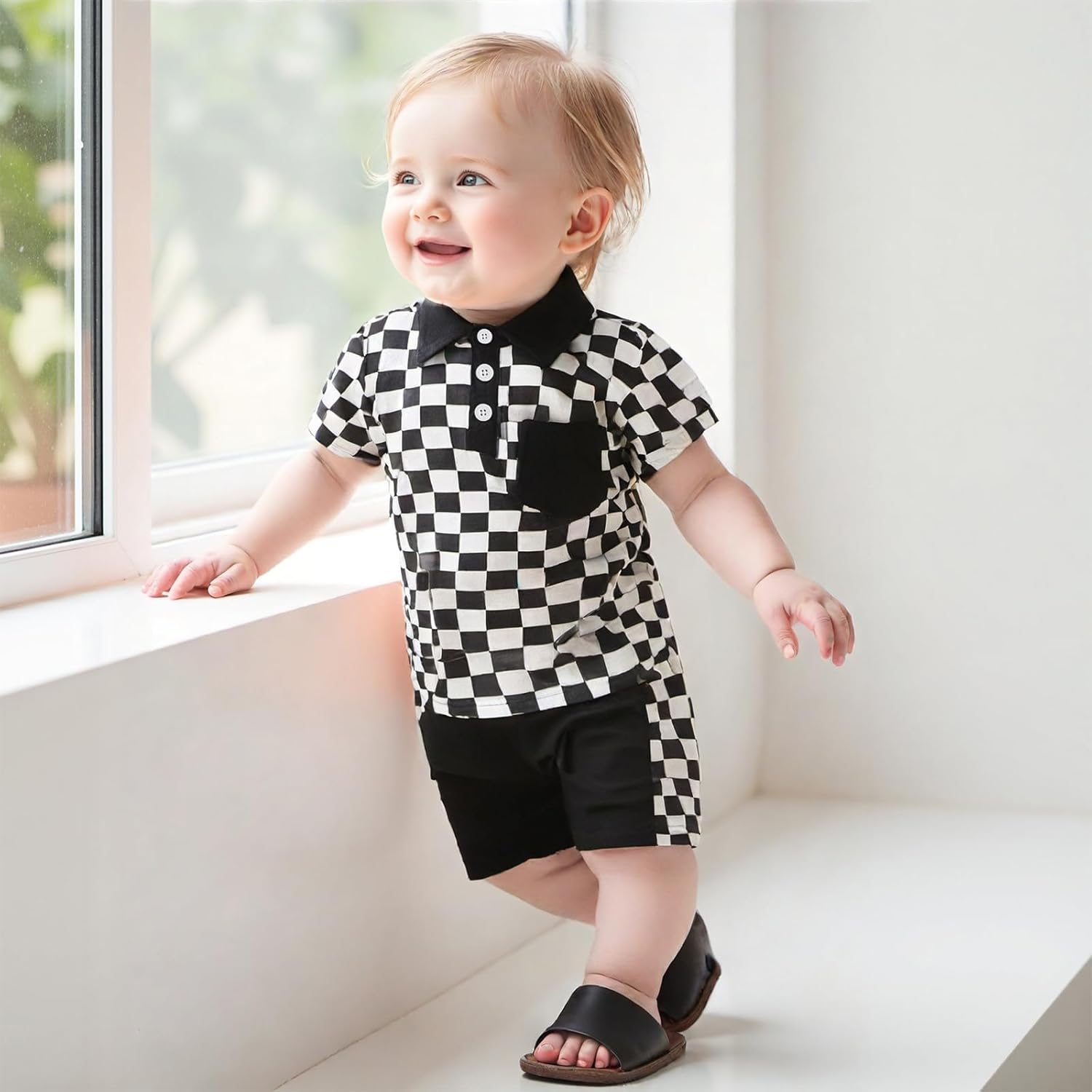 Chic Checkered Toddler Boy Summer Outfit