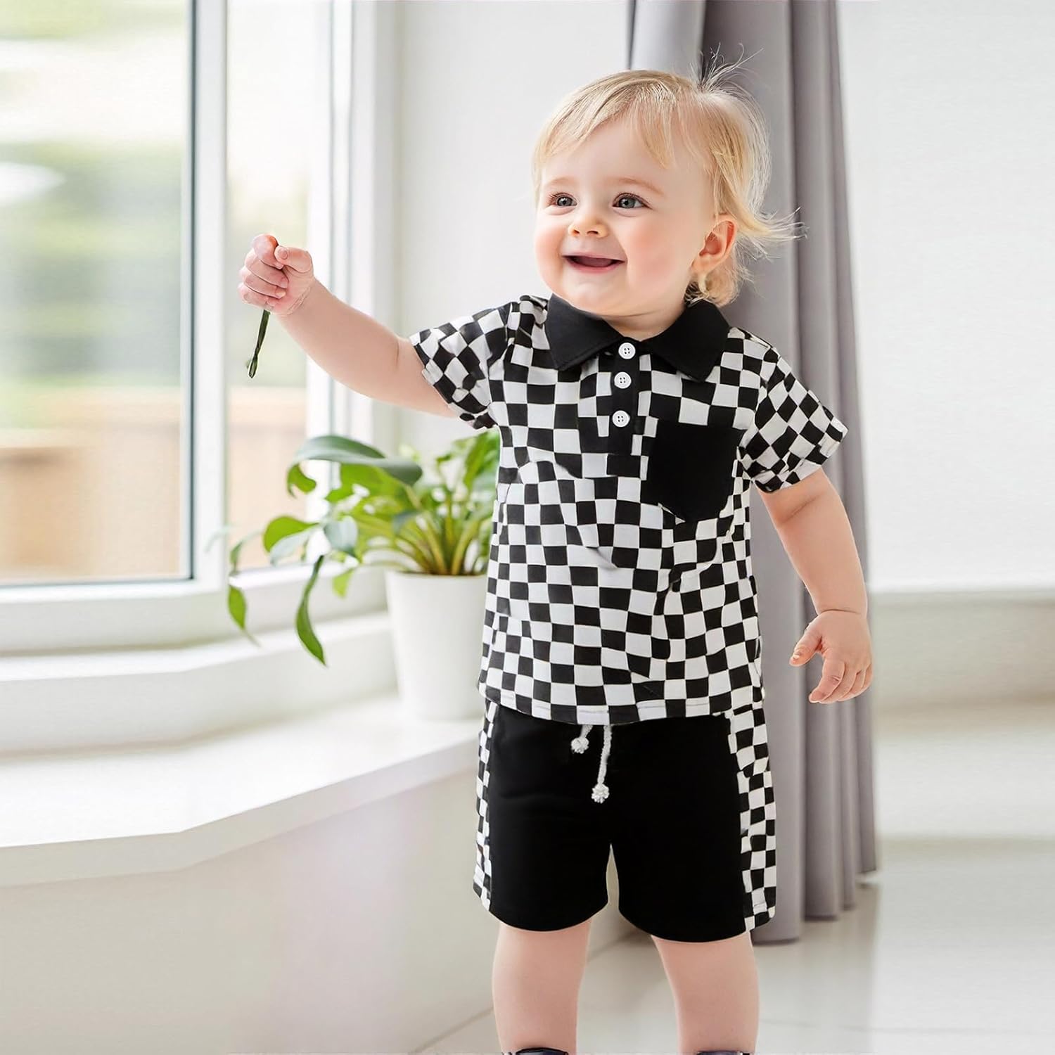Chic Checkered Toddler Boy Summer Outfit
