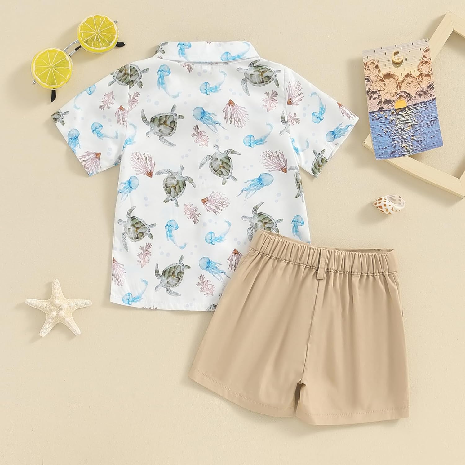 Licupiee Toddler Boys Ocean Print Shorts Sets