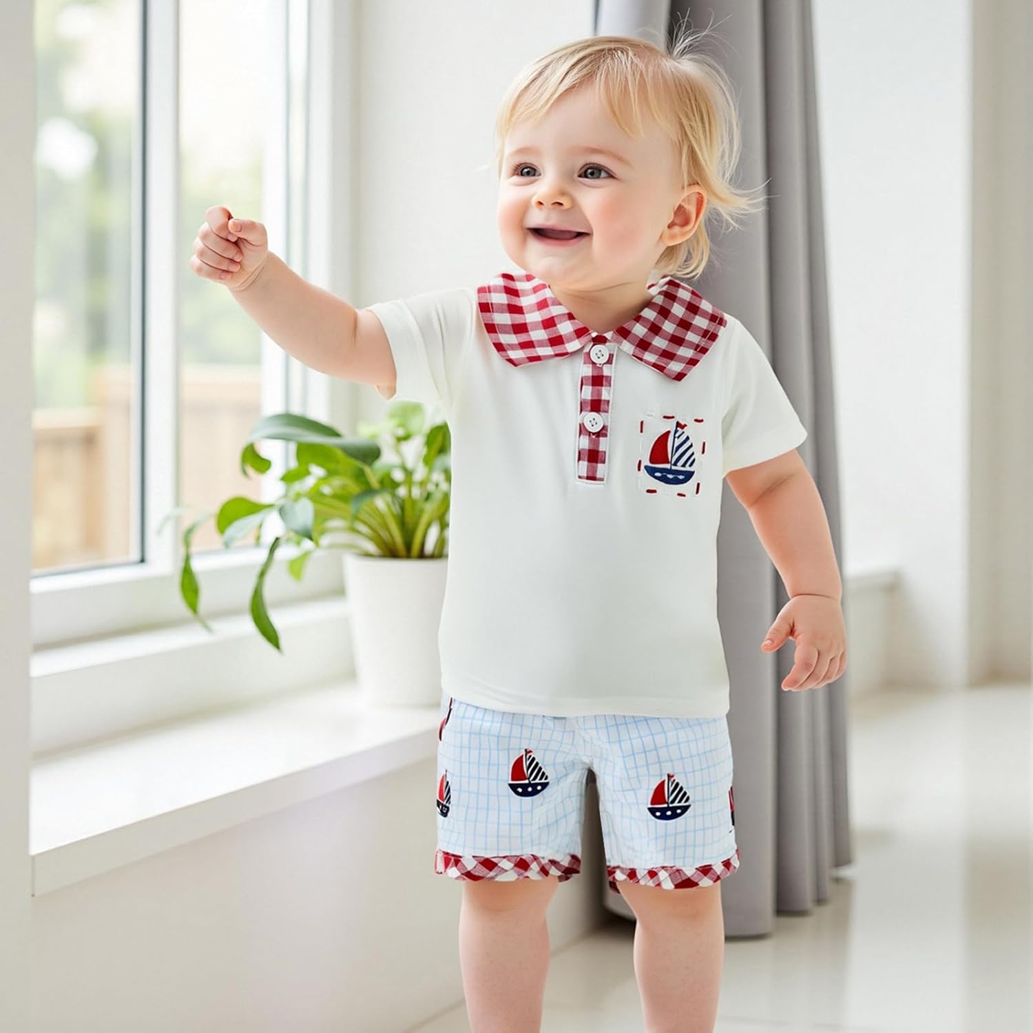 Bagilaanoe 4th of July Toddler Boy Sailboat Outfit