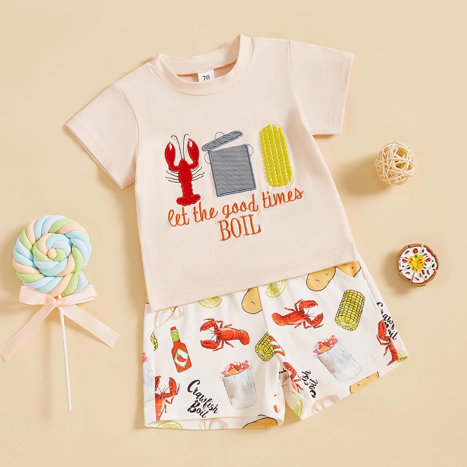 Motlapol Toddler Boy Crawfish Print 2-Piece Set