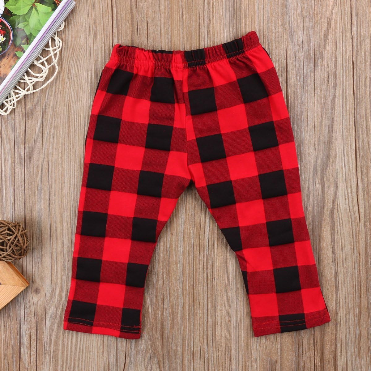 Andannby Toddler Red Black Cotton Plaid Check Pants Long comfy for boys