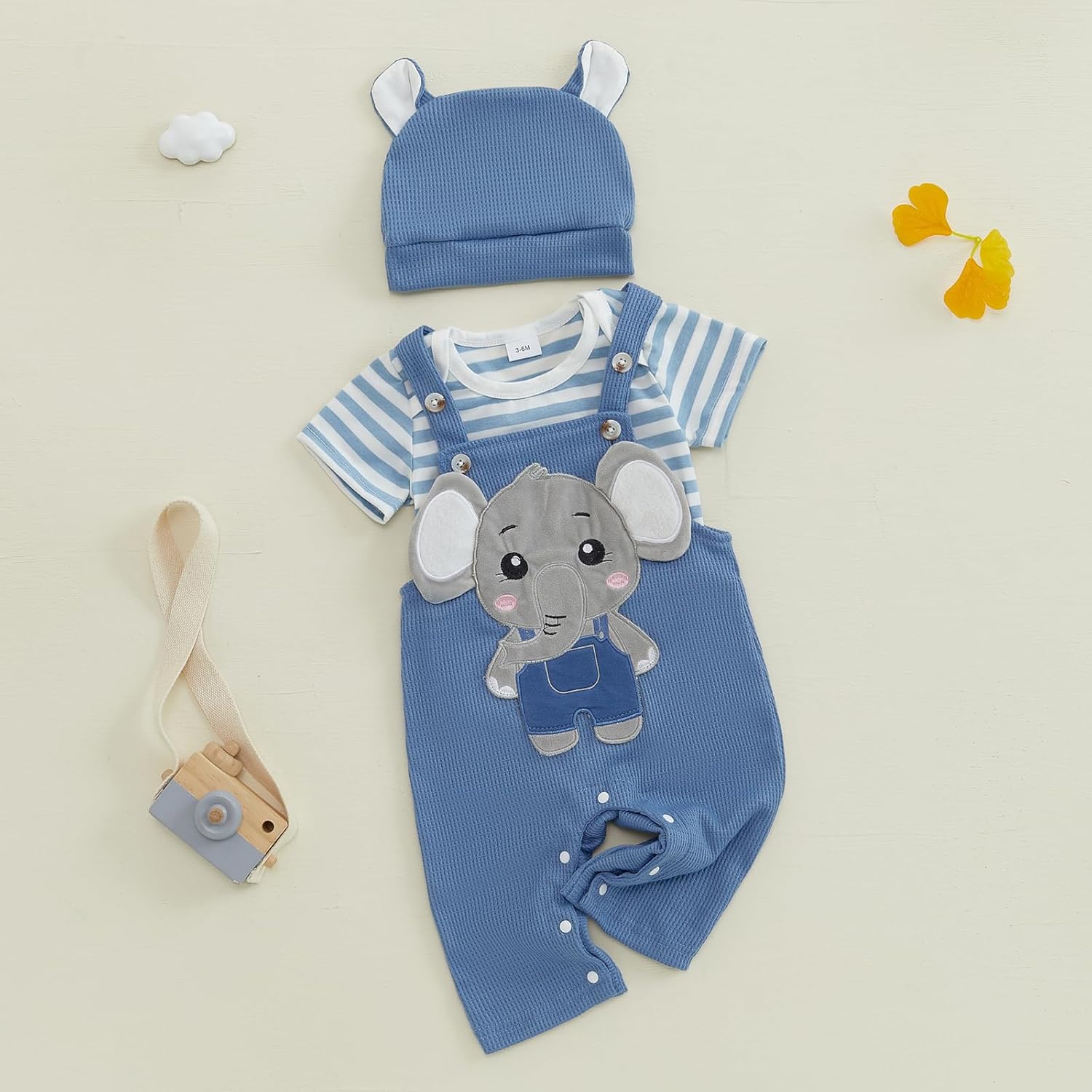 Adorable Baby Boy Toddler Romper Pants Set with Elephant Embroidery