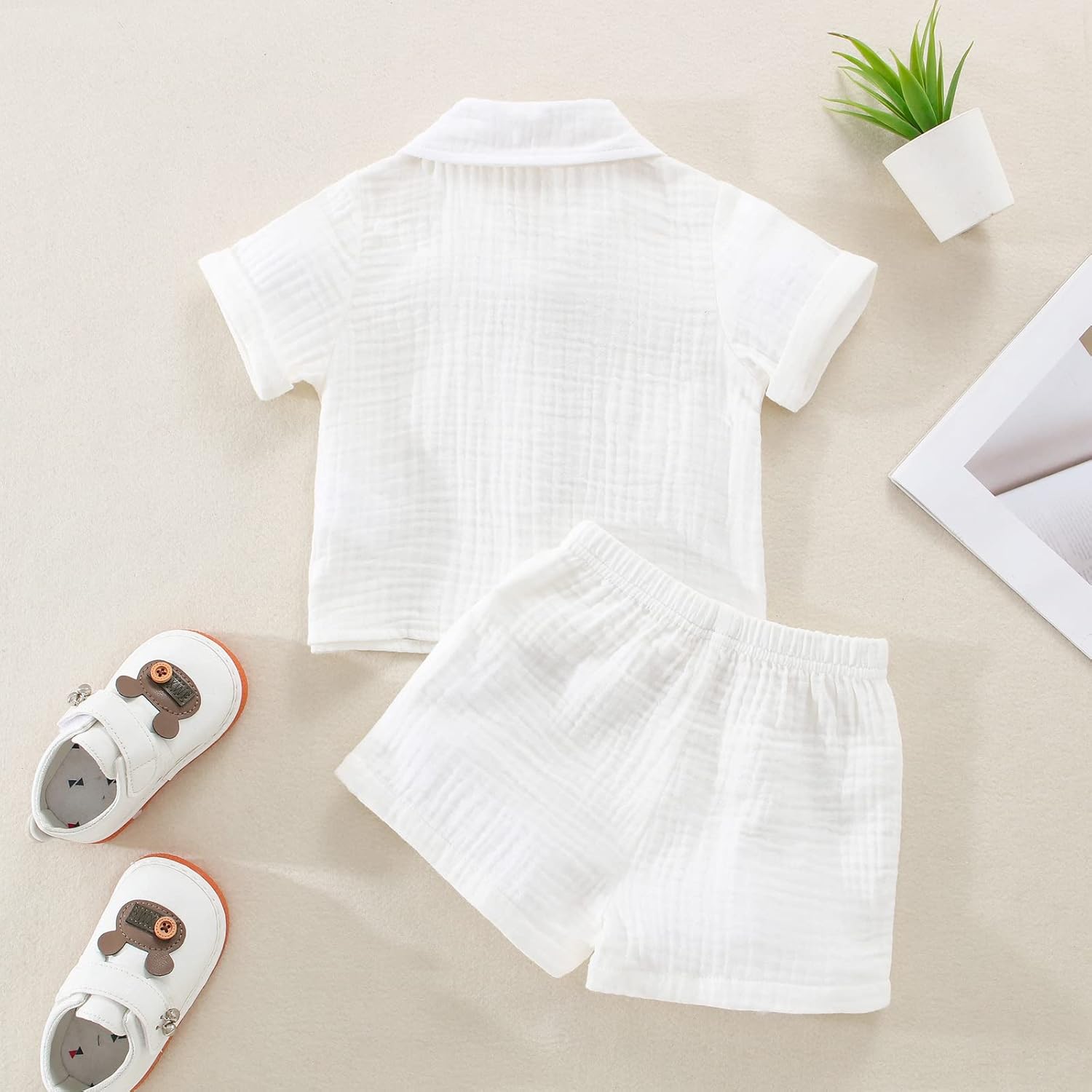 SHIBAOZI Toddler Boys Button-Down Shirt Set with Shorts Summer 2pcs