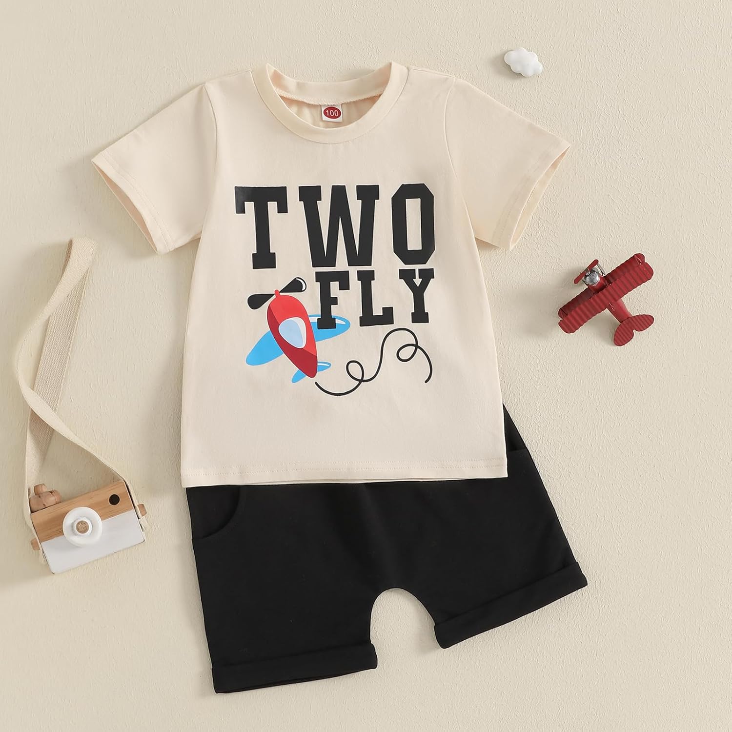 Newbgclo Toddler Airplane Letter Print Shorts Set