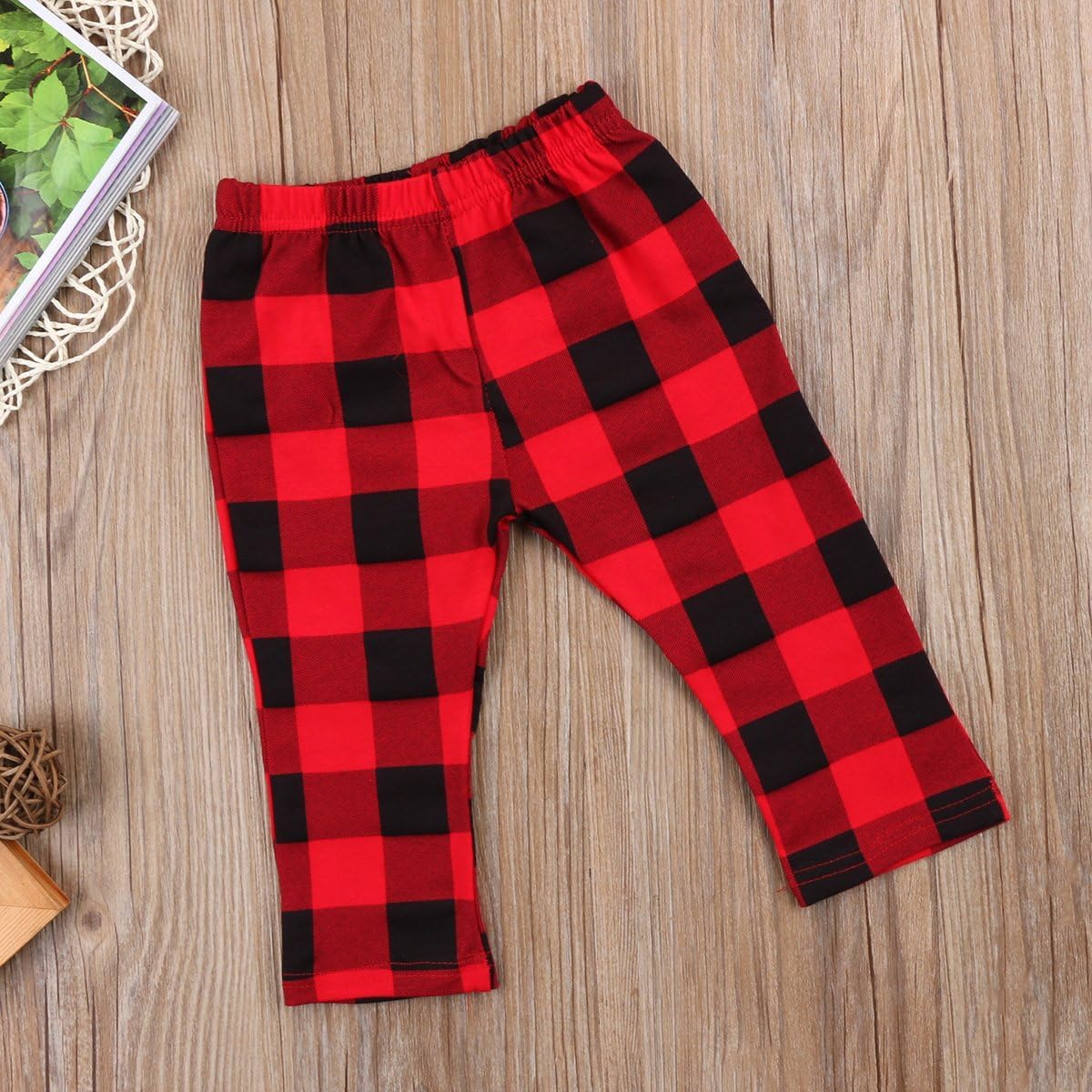 Andannby Toddler Red Black Cotton Plaid Check Pants Long comfy for boys